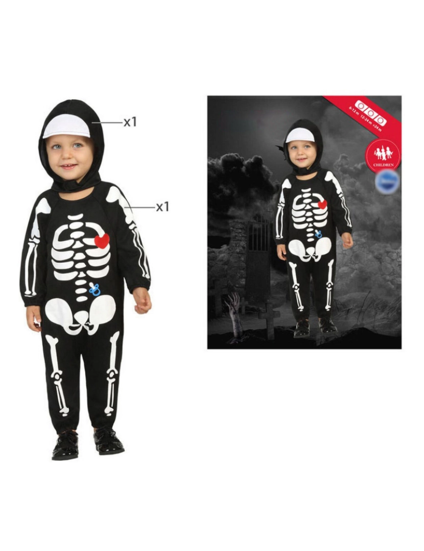Bigbuy Carnival - Fantasia para Bebés Preto Esqueleto (2 Unidades)