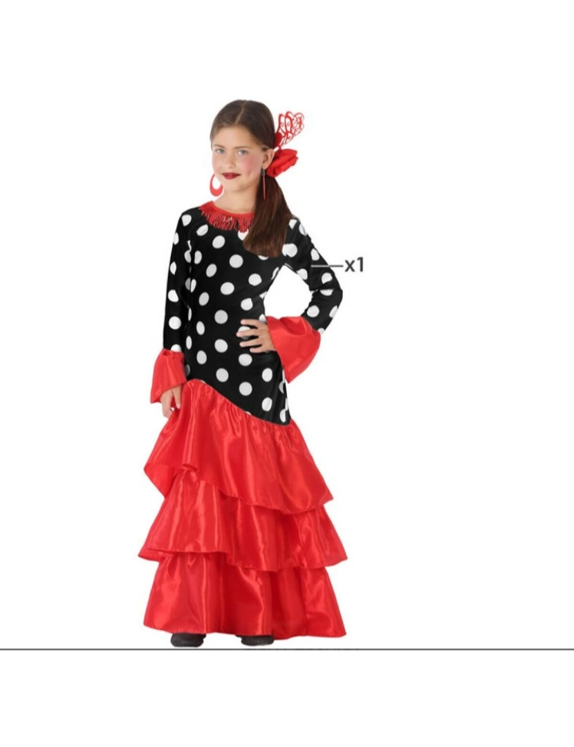 Bigbuy Carnival - Fantasia para Adultos Flamenca Preto Vermelho Espanha 3-4 Anos 7-9 Anos