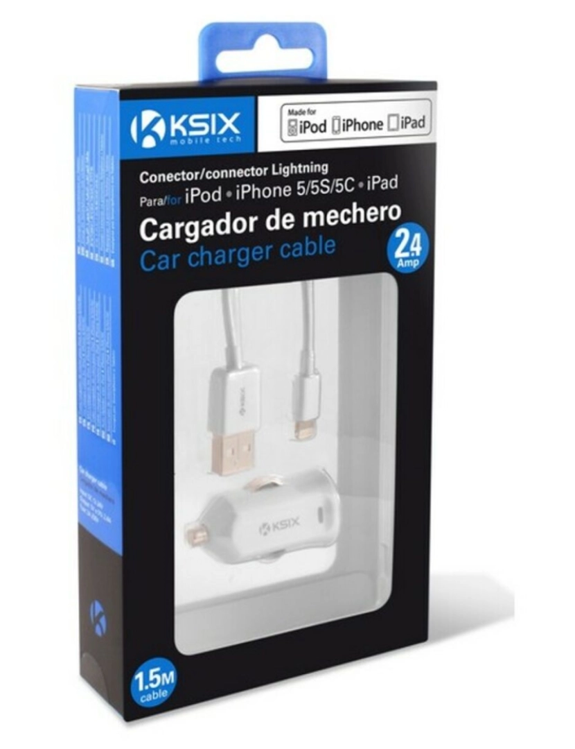 imagem de Carregador USB para Auto + Cabo Lightning MFi KSIX Apple-compatible 2.4 A2
