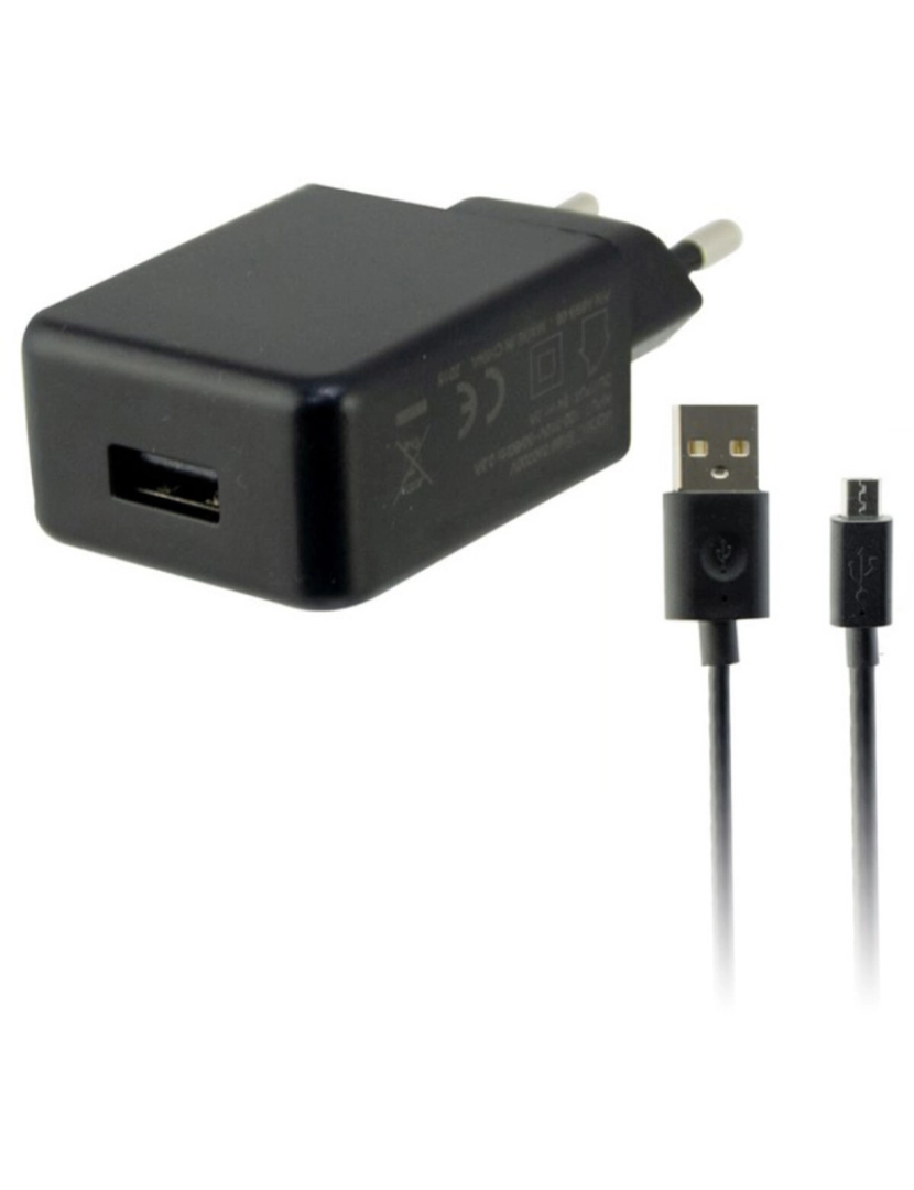 imagem de Carregador de Parede + Cabo Micro USB KSIX USB 2A Preto1