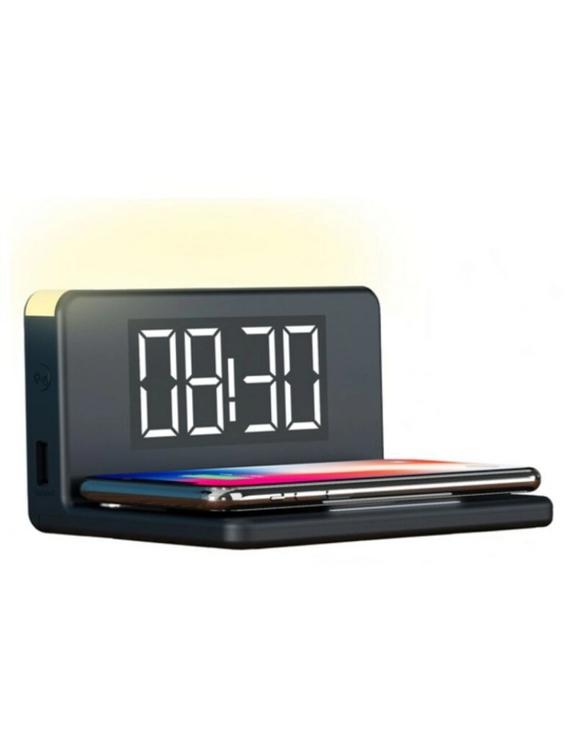 KSIX - Relógio Despertador com Carregador sem Fios KSIX Qi Preto