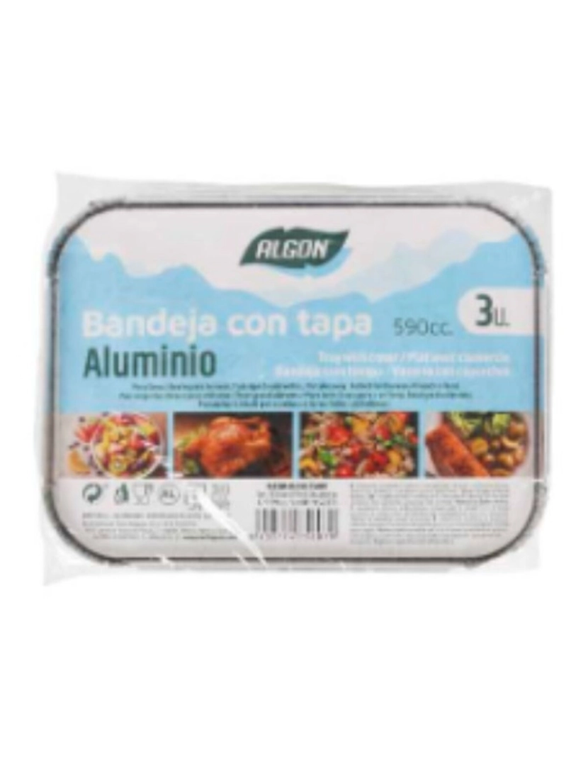 imagem de Bandeja com tampa Algon 19,5 x 14,5 x 4 cm Retangular Alumínio 3 Unidades 590 ml1