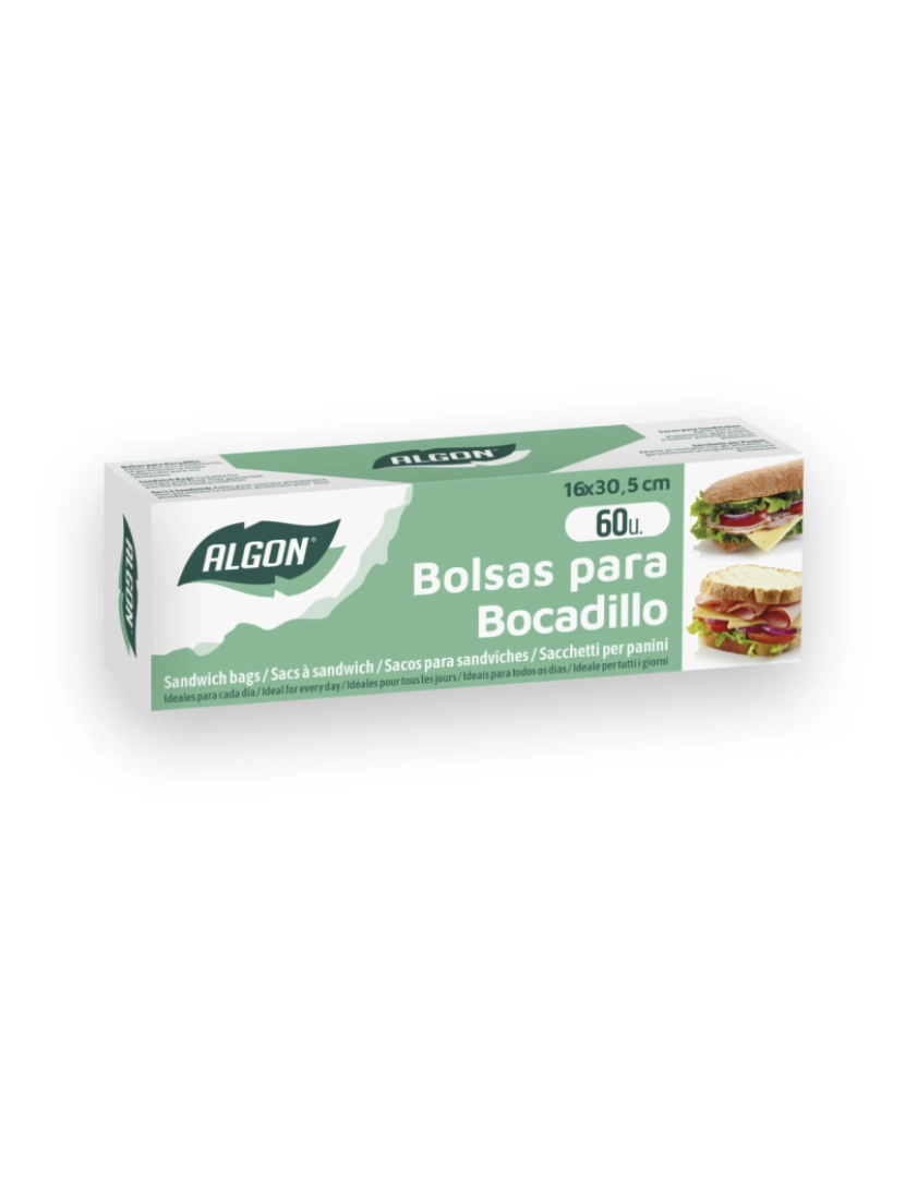 Algon - Conjunto de Sacos Reutilizáveis para Alimentos Algon Bolsa para Sanduíches 16 x 30,5 cm 60 Unidades