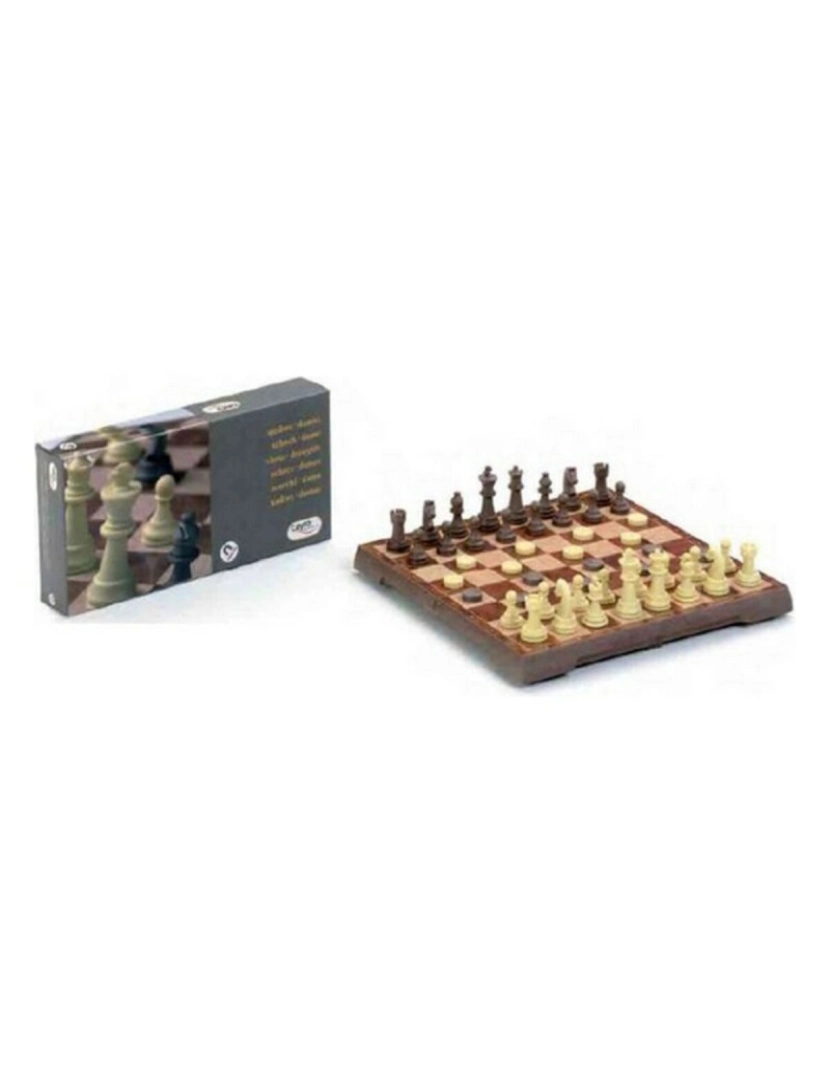 Comprar Xadrez e damas de madeira em caixa de metal de Cayro