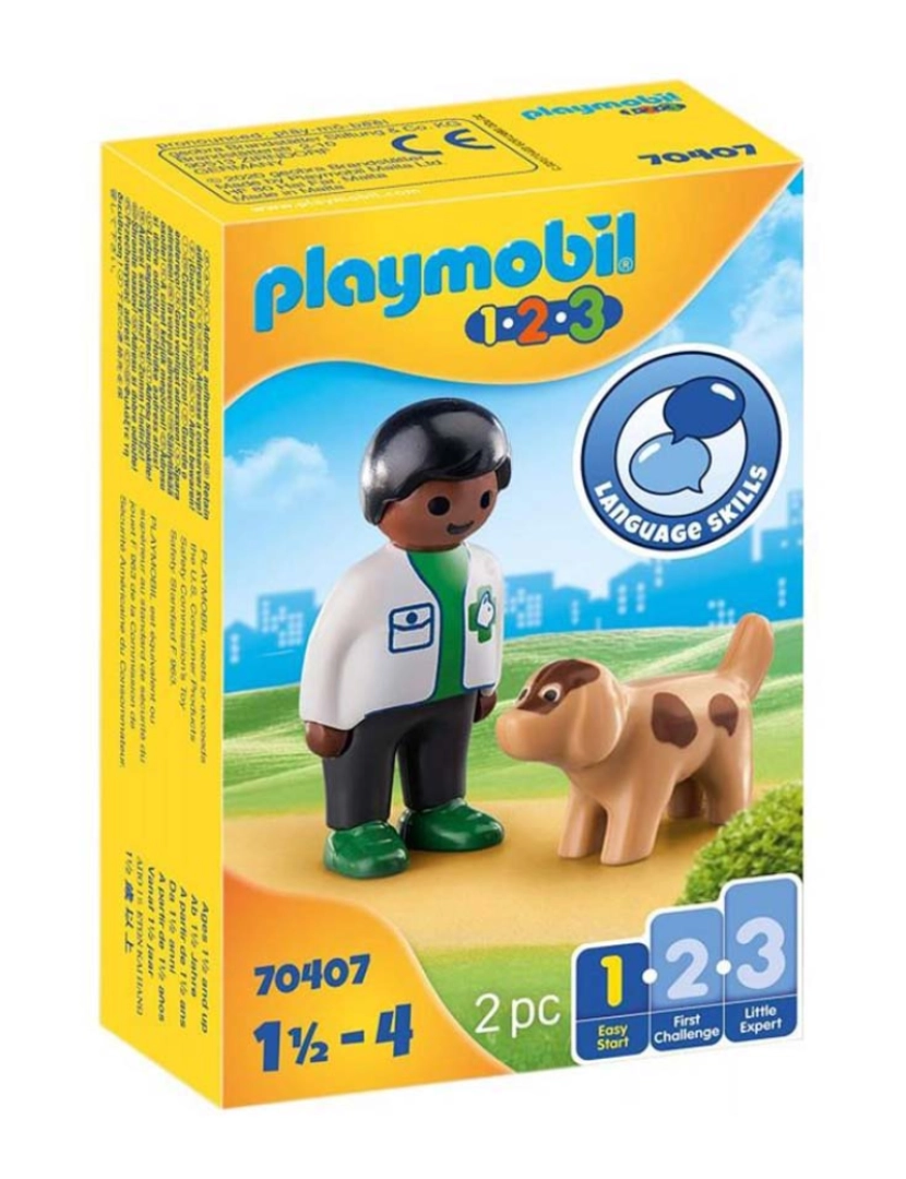Playmobil - 1.2.3 Veterinario Com Cão 70407