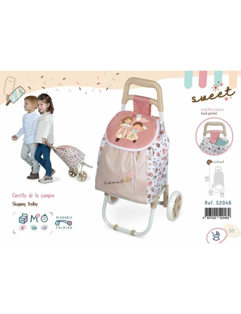 imagem de Carro de Compras Decuevas Sweet Bolso traseiro com fecho 36 x 30 x 66 cm4