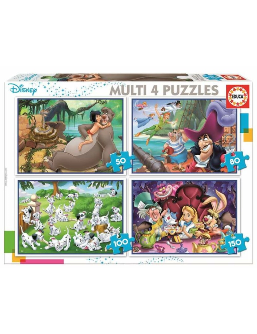 imagem de Puzzle Educa Disney Aladdin, Jungle Book, Alicia, Peter Pan (380 pcs)1