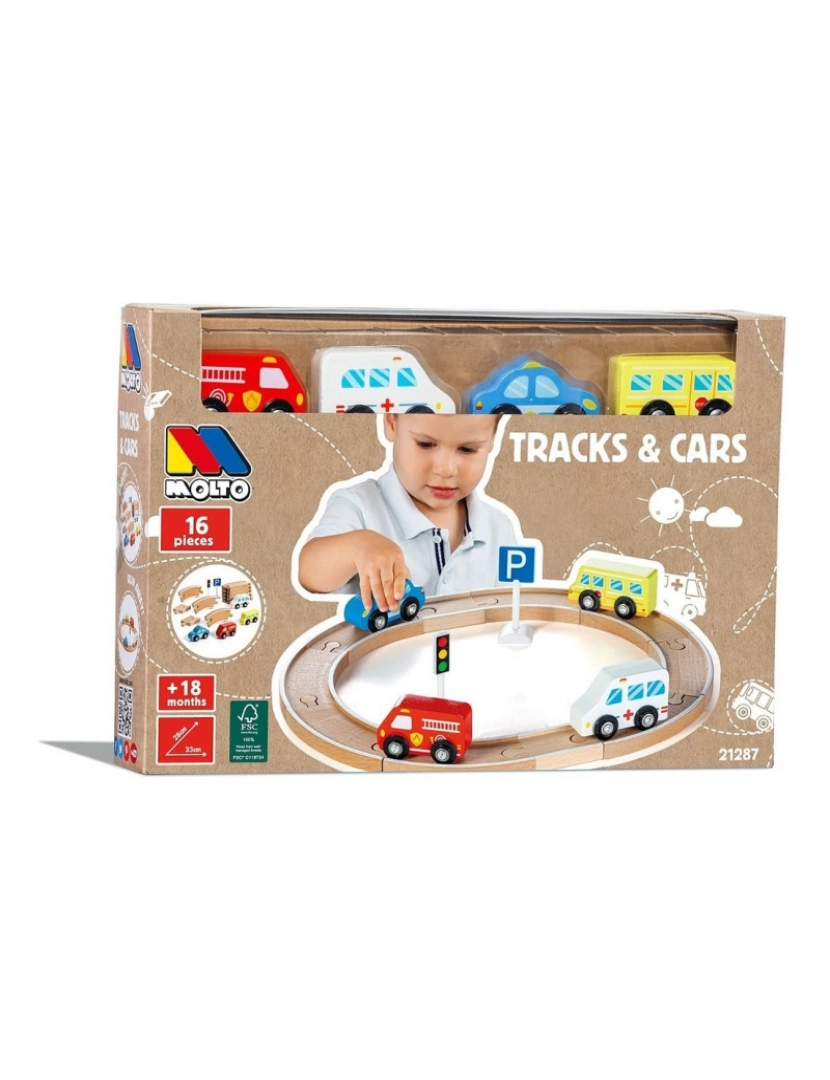 Moltó - Playset de Veículos Moltó Tracks and Cars 16 Peças