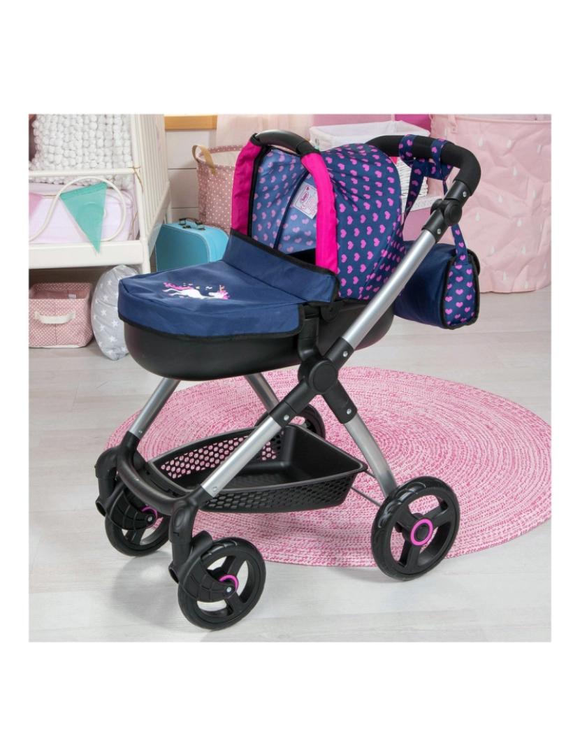 imagem de Carrinho para Bonecas Reig Stule Pram Azul Marinho 63 cm2