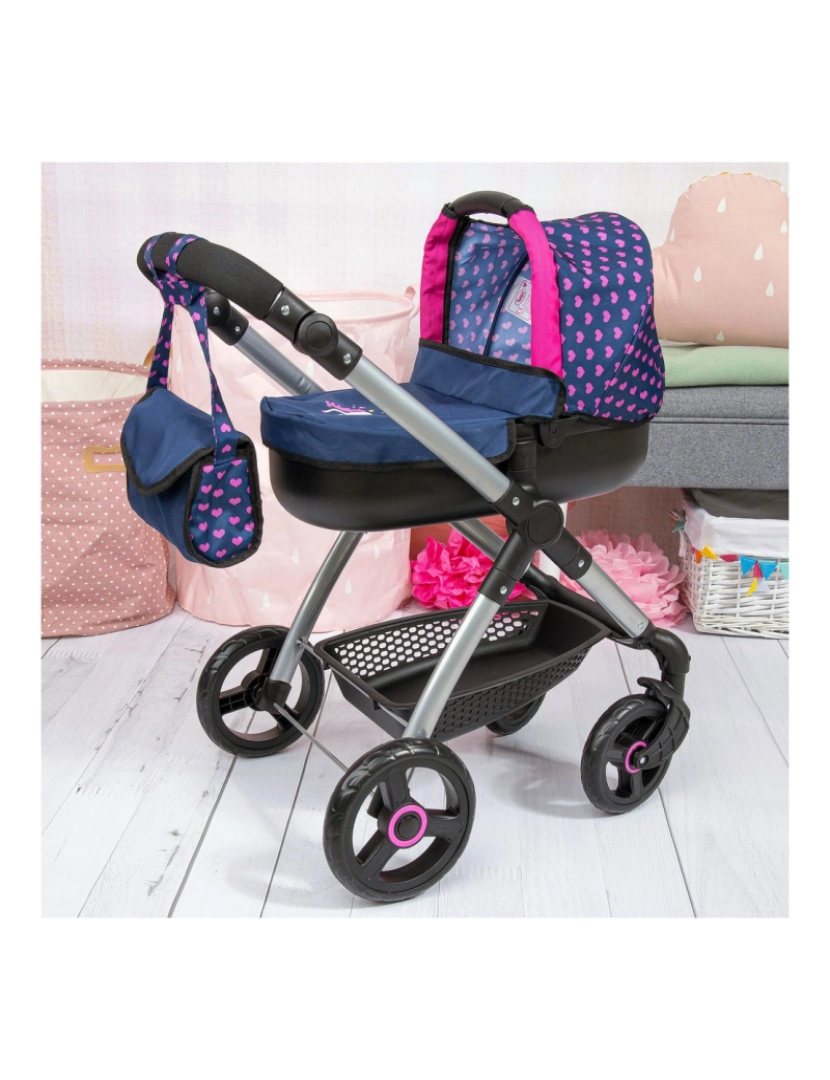 imagem de Carrinho para Bonecas Reig Stule Pram Azul Marinho 63 cm4