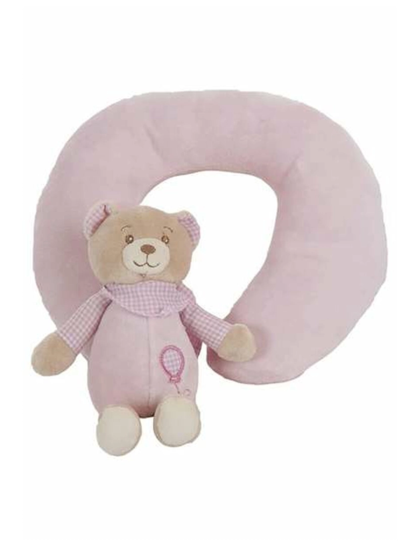 Bigbuy Fun - Almofada Cervical Lulu Cor de Rosa Urso de Peluche 20 x 24 cm