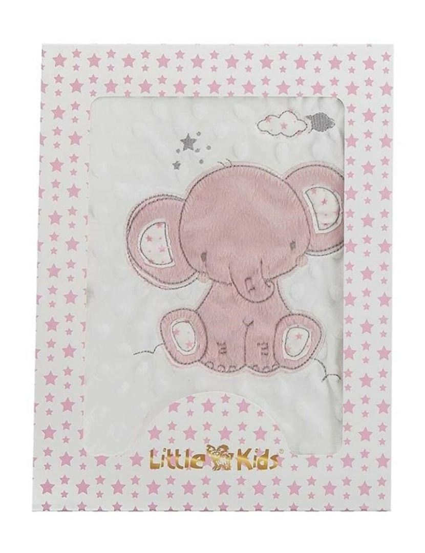 Bigbuy Fun - Manta para Bebé Elefante Cor de Rosa Bordado Dupla face 100 x 75 cm