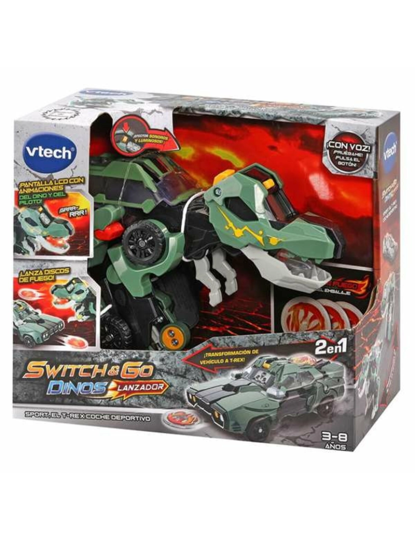 imagem de Super Robô Transformável Switch & Go Dinos Sport T-Rex Dinossauro Carro Som 22 x 10 cm1