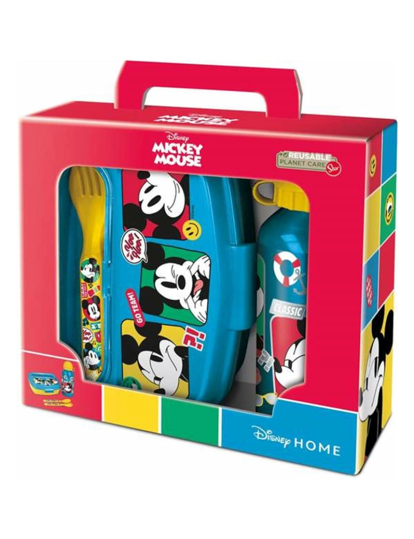 Mickey Mouse - Conjunto de piquenique Mickey Mouse Fun-Tastic 400 ml Talheres Sanduicheira Garrafa Alumínio