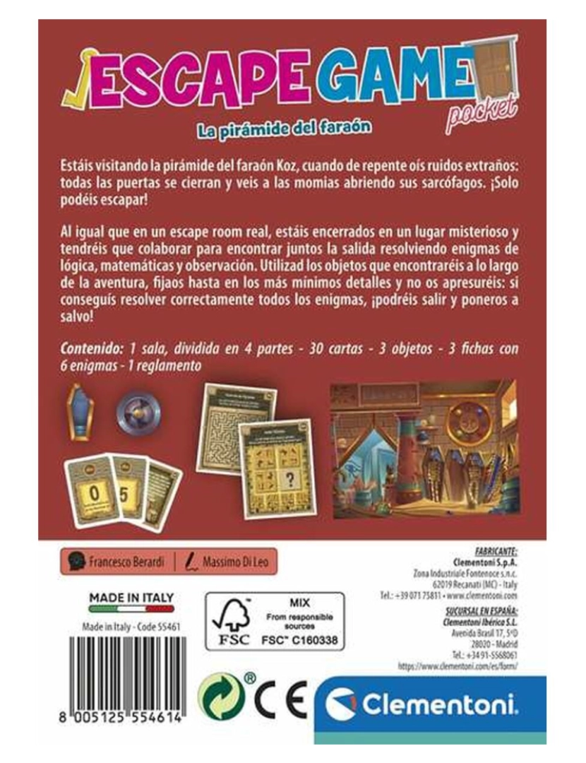 Jogo Educativo Clementoni Escape Room La piramide del faraón ES 11,2 x 15,6  x 3,2 cm - Clementoni