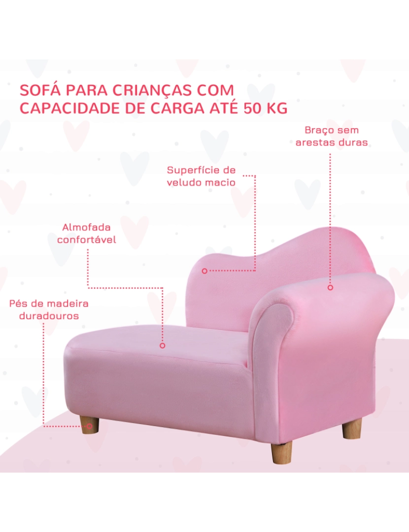 imagem de Sofá para Crianças 80x40x49cm cor rosa 02-05227