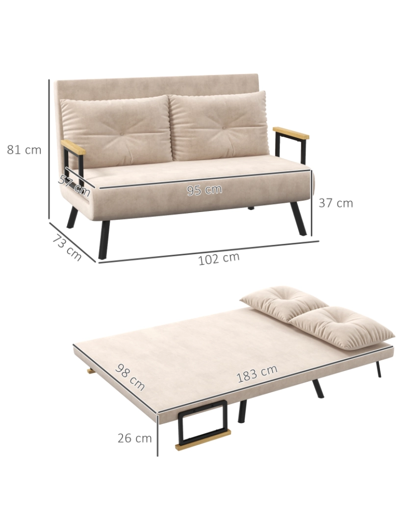 imagem de Sofá Cama 102x73x81cm cor bege 839-835V00BG3