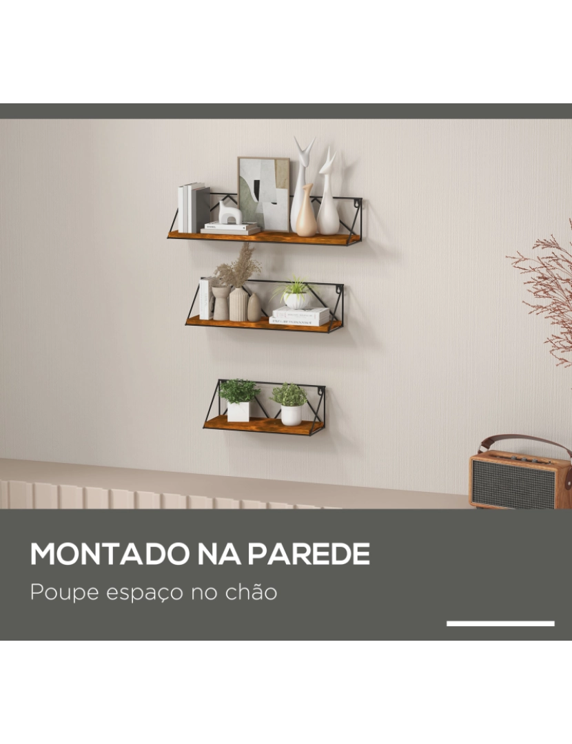 imagem de Prateleiras de Parede 50x12x12cm cor madeira e preto 830-769V00RB4