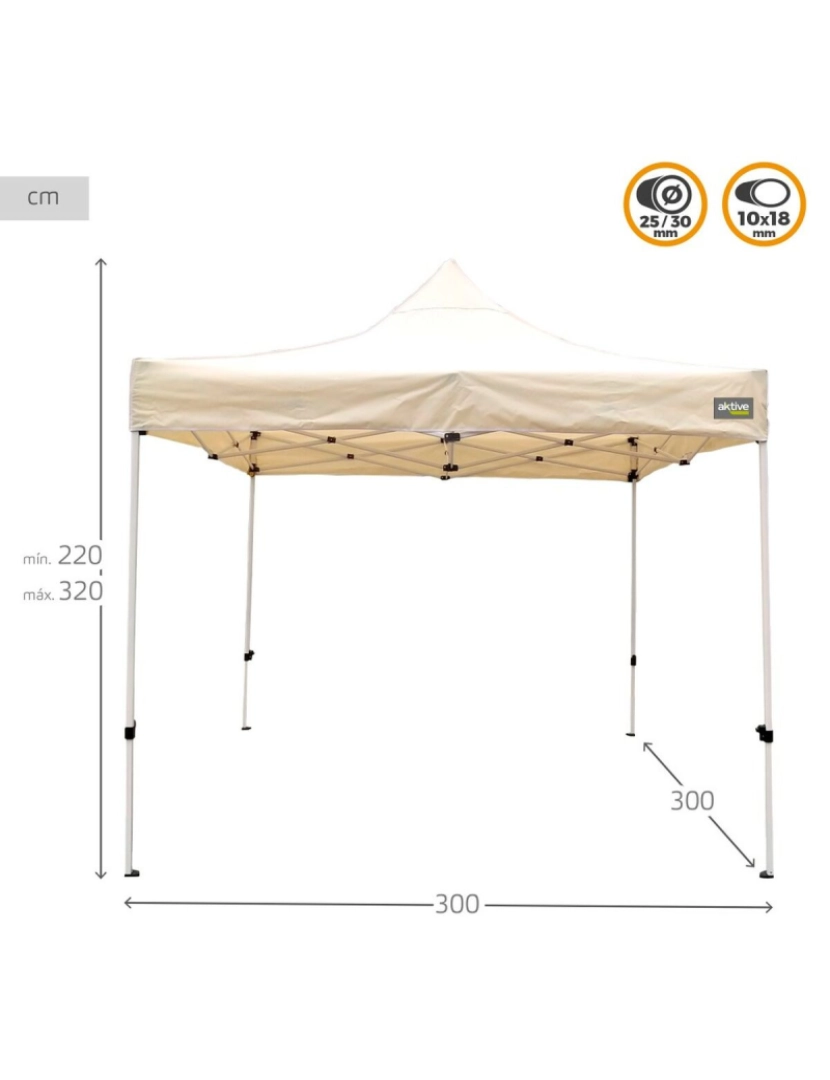 imagem de Gazebo Aktive Dobrável Altura ajustável Aço Poliéster 420D Oxford Creme 300 x 320 x 300 cm4