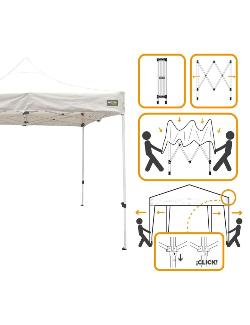 imagem de Gazebo Aktive Dobrável Altura ajustável Aço Poliéster 420D Oxford Branco 300 x 320 x 300 cm3