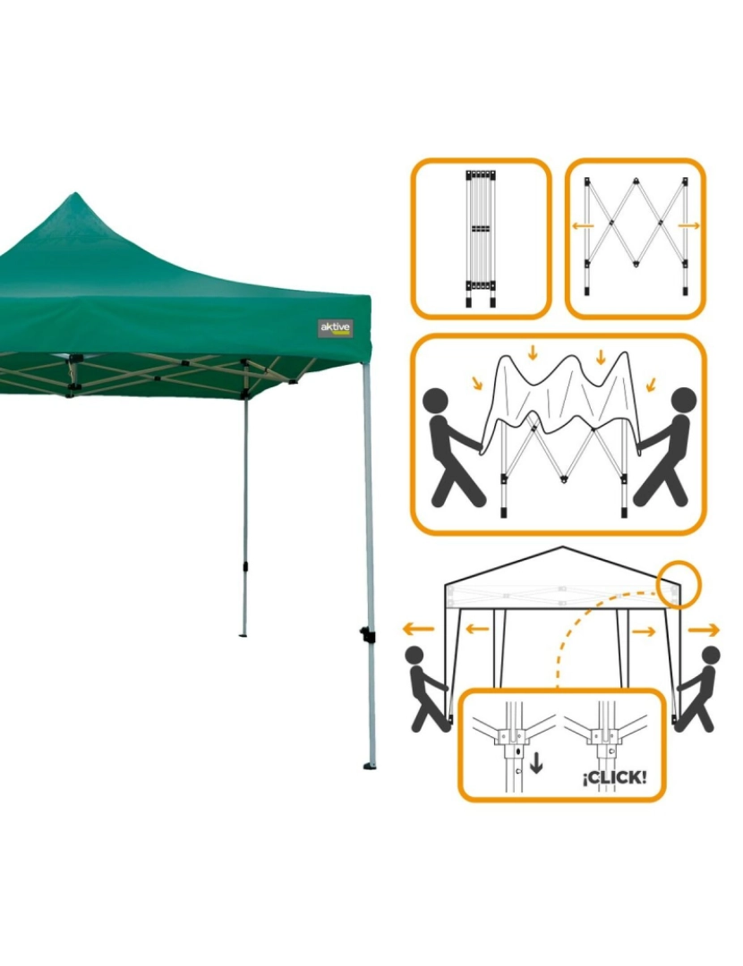 imagem de Gazebo Aktive Dobrável Altura ajustável Aço Poliéster 420D Oxford Verde 300 x 320 x 300 cm3