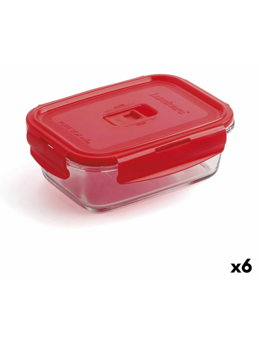 Luminarc - Lancheira Hermética Luminarc Pure Box 19 x 13 cm Vermelho 1,22 L Vidro (6 Unidades)