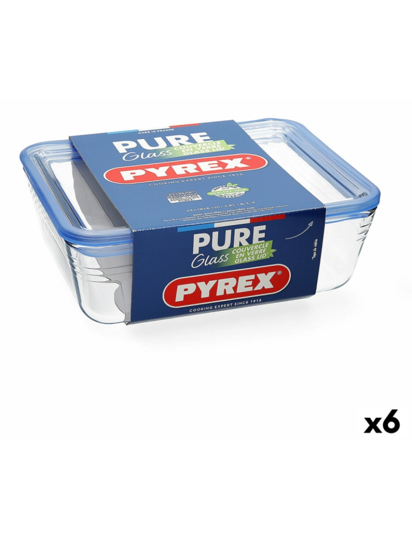 Pyrex - Lancheira Hermética Pyrex Pure Glass Transparente Vidro (800 ml) (6 Unidades)