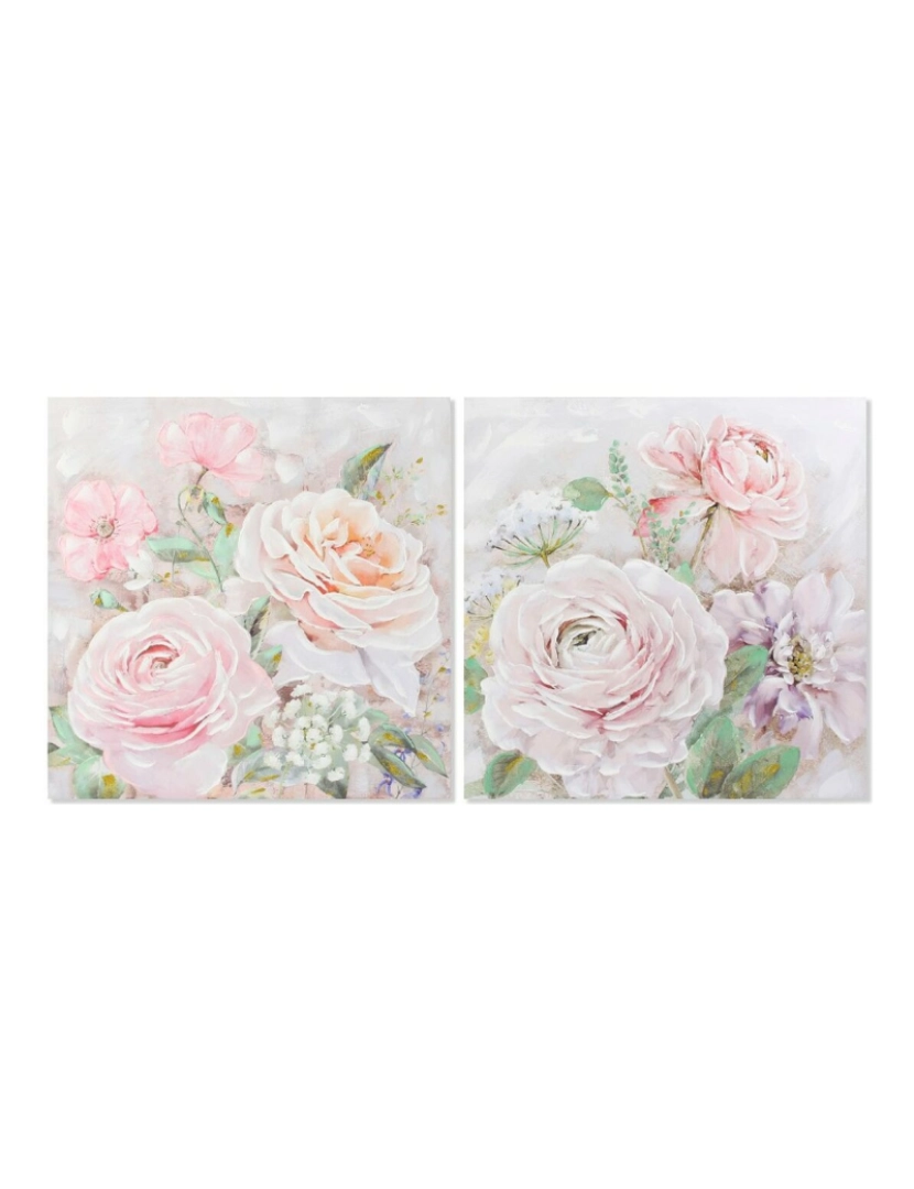 imagem de Pintura DKD Home Decor Flowers 100 x 3 x 100 cm Bloemen Shabby Chic (2 Unidades)1