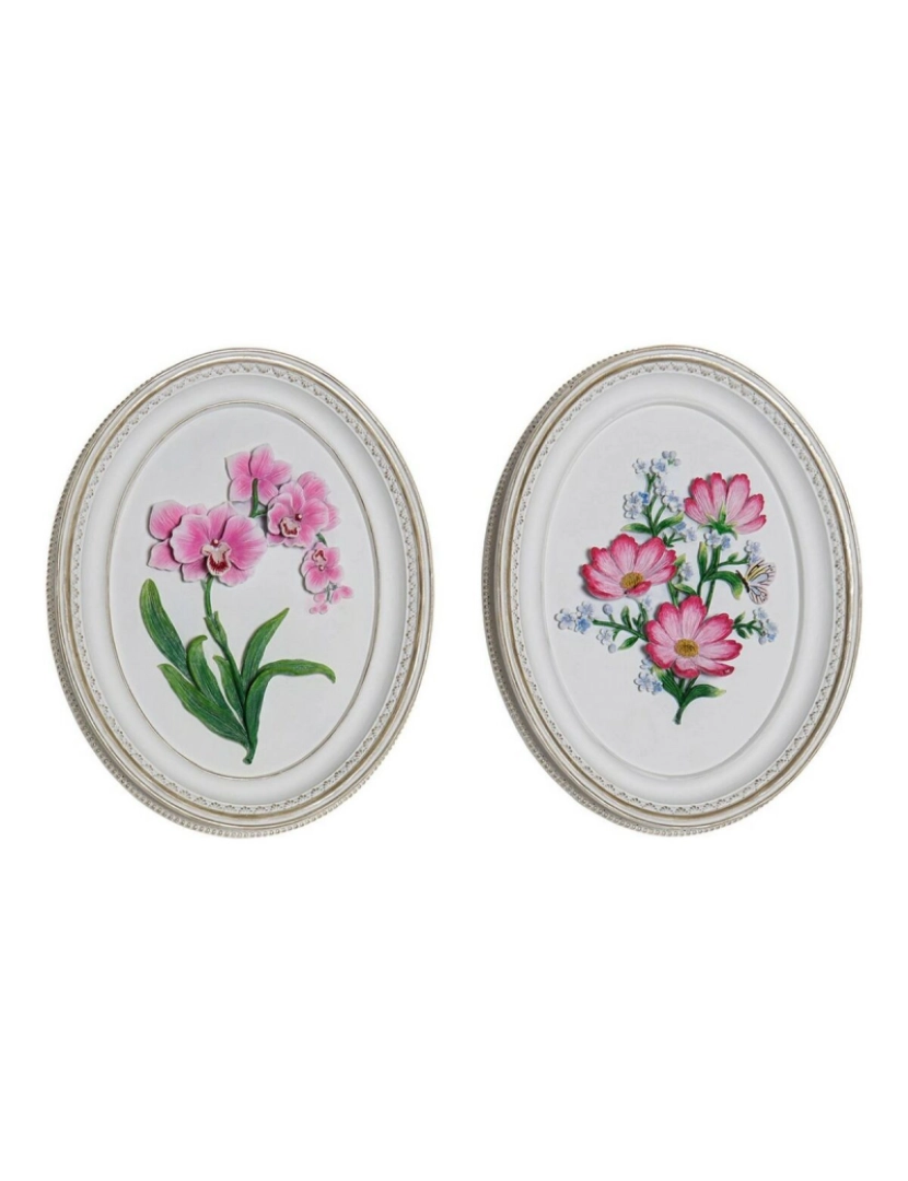 imagem de Figura Decorativa DKD Home Decor Branco Cor de Rosa Bloemen 17 x 2,5 x 21,6 cm (2 Unidades)1
