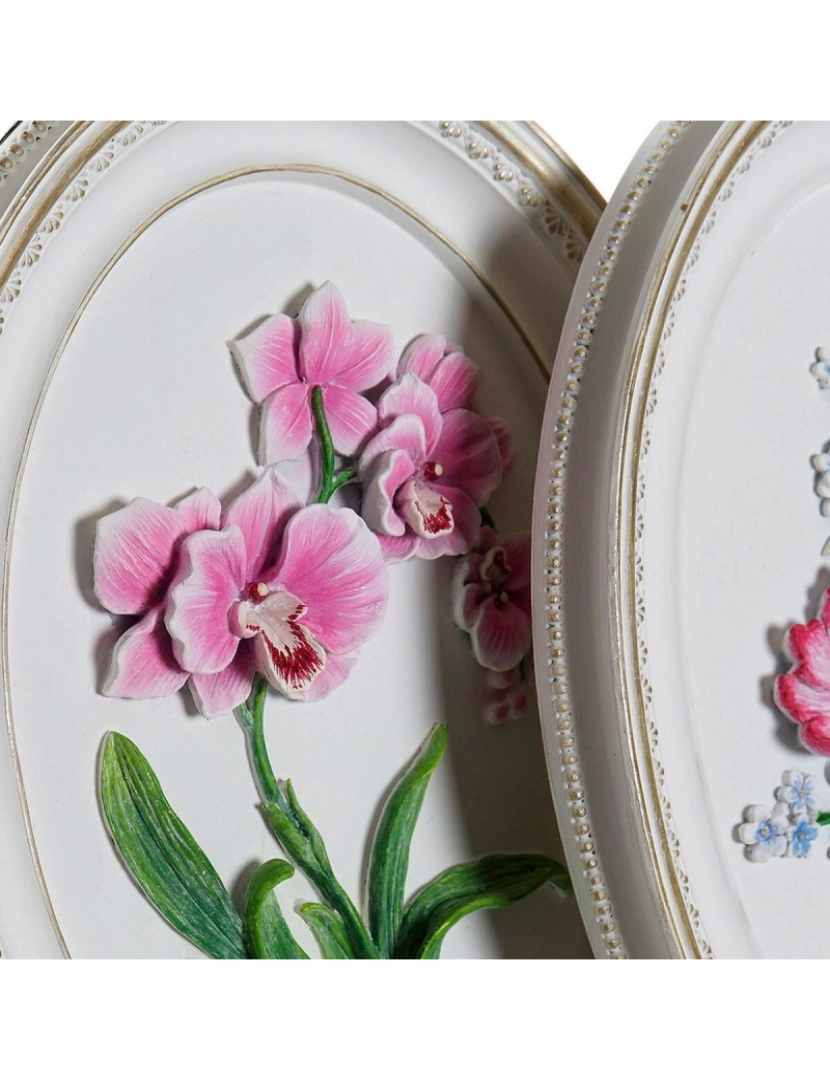 imagem de Figura Decorativa DKD Home Decor Branco Cor de Rosa Bloemen 17 x 2,5 x 21,6 cm (2 Unidades)2