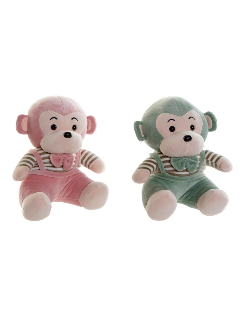 DKD Home Decor - Peluche DKD Home Decor Verde Cor de Rosa Plástico Infantil Macaco 23 x 20 x 27 cm (2 Unidades)