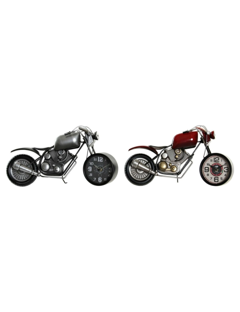 DKD Home Decor - Tafelklok DKD Home Decor Motocicleta 44 x 13,5 x 23 cm Vermelho Cinzento Mota Ferro Vintage (2 Unidades)