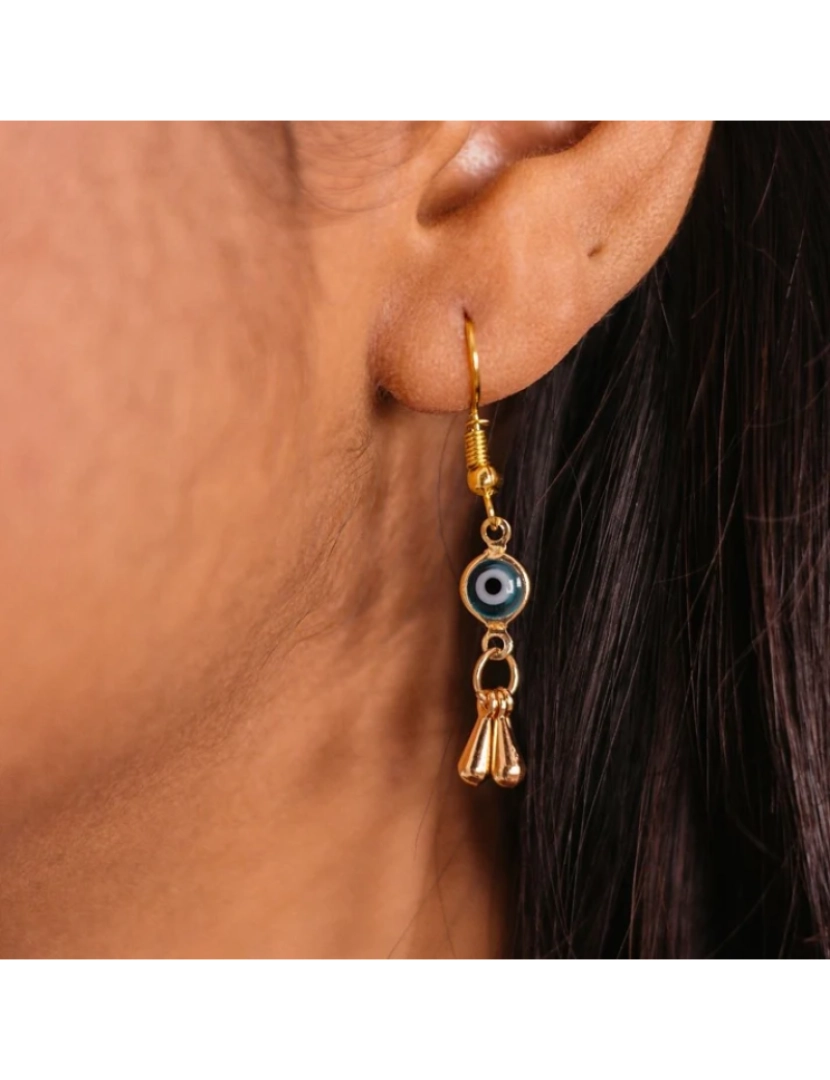 imagem de Handmade Evil Eye Protection Greek Lucky Eye Gold Dangle Drop Brincos1