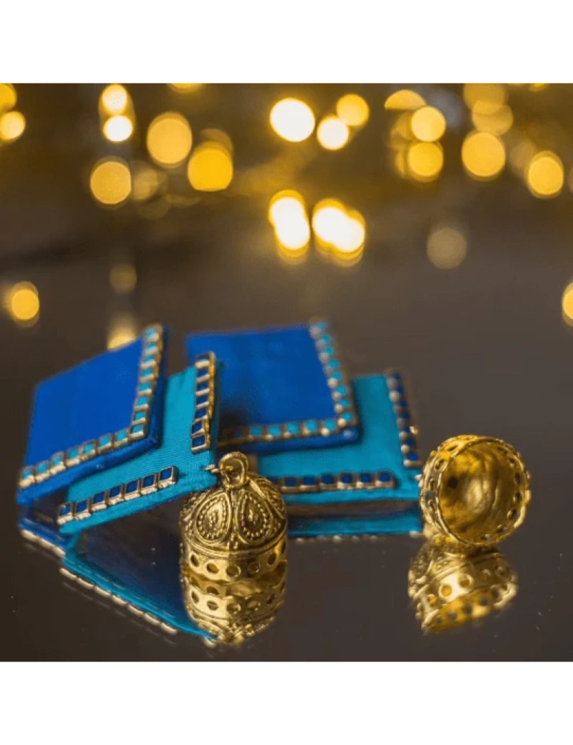 imagem de Grande azul Handmade Quadrado Tecido Bell Templo Asiático Jhumka Brinco de tecido2