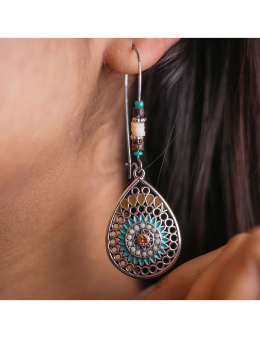 The Colourful Aura - Mandala Longa Floral Enamel Indian Triangle Vintage Boho Drop Ethnic Danglers