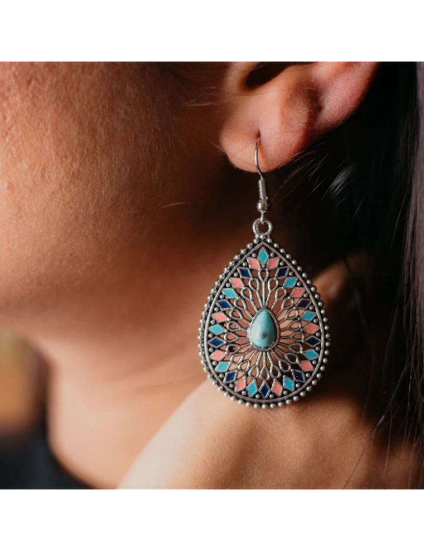 The Colourful Aura - Mandala grande Floral Esmalte Indian Teardrop Vintage Boho Drop étnico Dangler