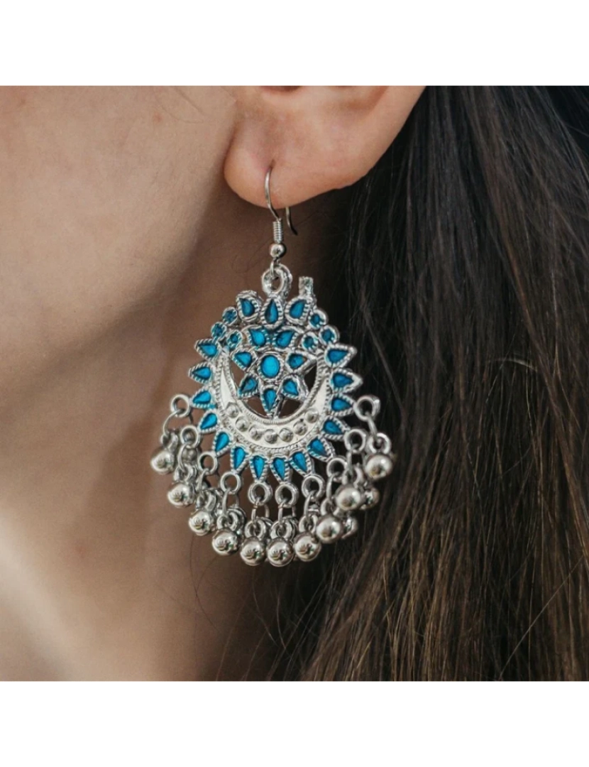 imagem de Intricate Floral Azul Esmalte Indian Boho Oxidised Boho Drop Étnico Asiático Brinco1