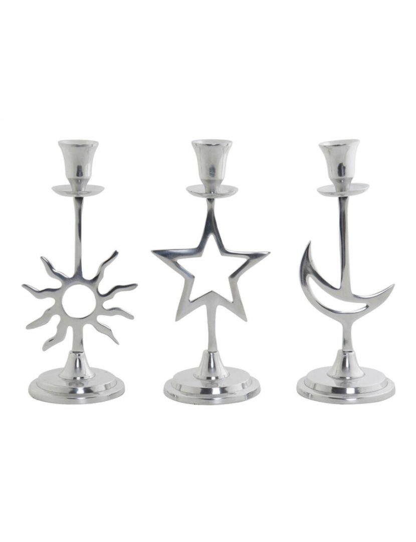 imagem de Candelabro DKD Home Decor Prateado Alumínio Estrela Lua Sol 12,5 x 10,5 x 26,5 cm (3 Peças)1