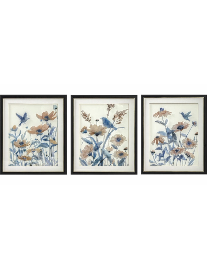 DKD Home Decor - Pintura DKD Home Decor 50 x 2 x 60 cm Bloemen Shabby Chic (3 Peças)