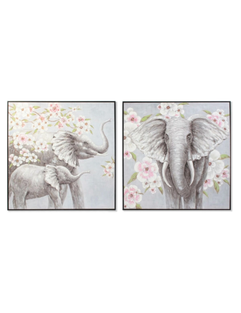 imagem de Pintura DKD Home Decor Elefante 100 x 3,5 x 100 cm Colonial Bloemen (2 Unidades)1