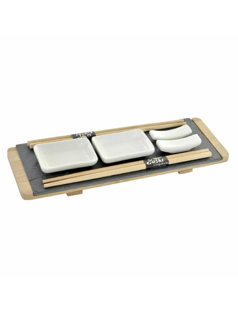 DKD Home - Conjunto de sushi DKD Home Decor Castanho Preto Natural Bambu Ardósia 30 x 10 x 3,5 cm (9 Peças) (30 x 10 x 3,5 cm)