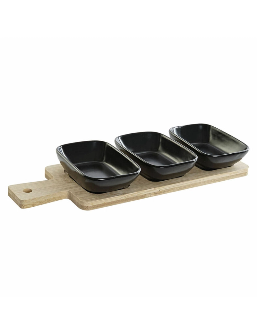 DKD Home - Conjunto para Aperitivos DKD Home Decor Preto Natural Bambu Plástico Grés Cottage 4 Peças 28 x 10 x 1 cm (4 pcs)