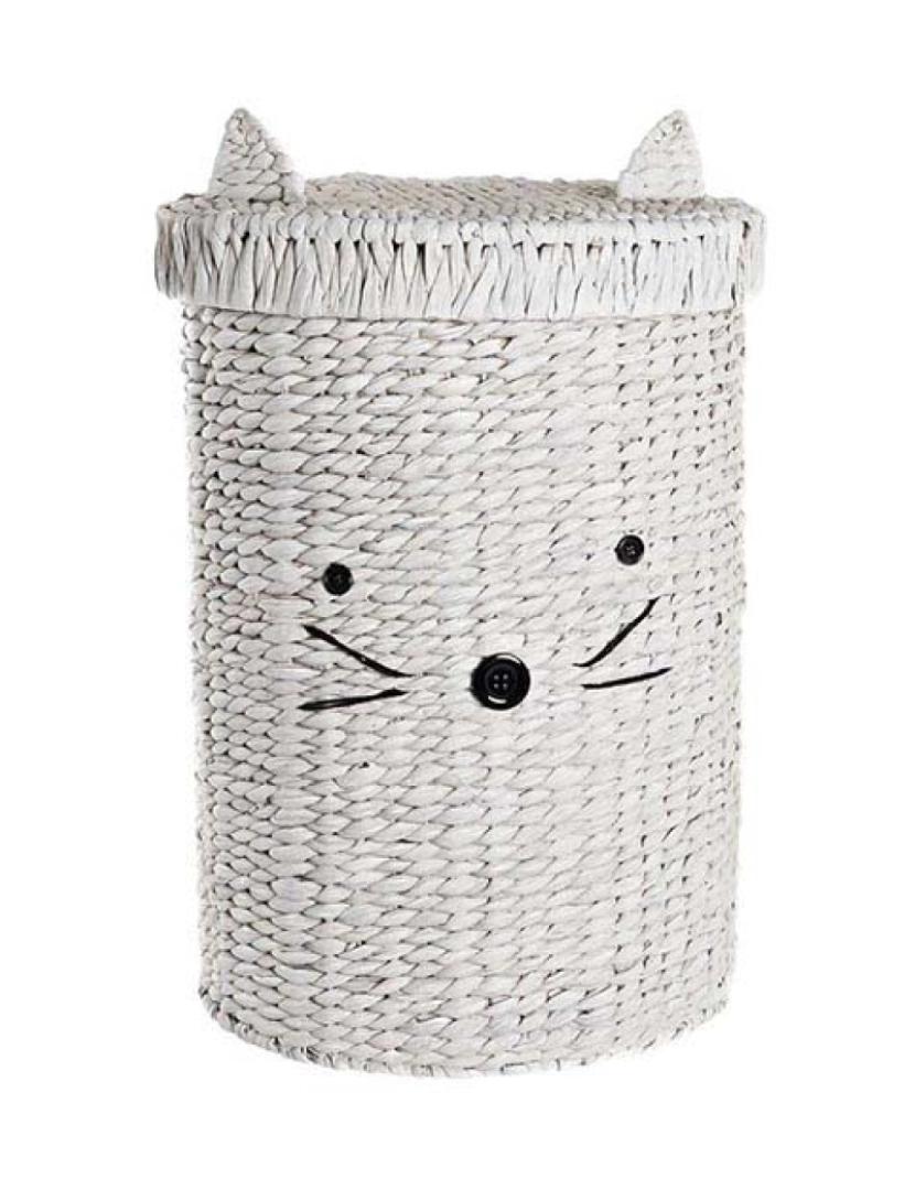 DKD Home - Cesto de Roupa Suja Decor Branco Infantil Gato