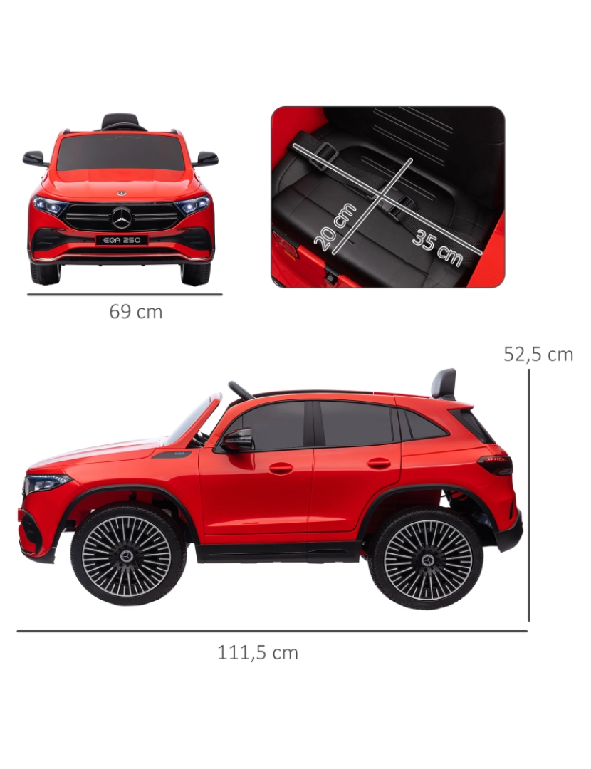 imagem de Carro Elétrico para Crianças 111,5x69x52,5cm cor vermelho 370-280V90RD3