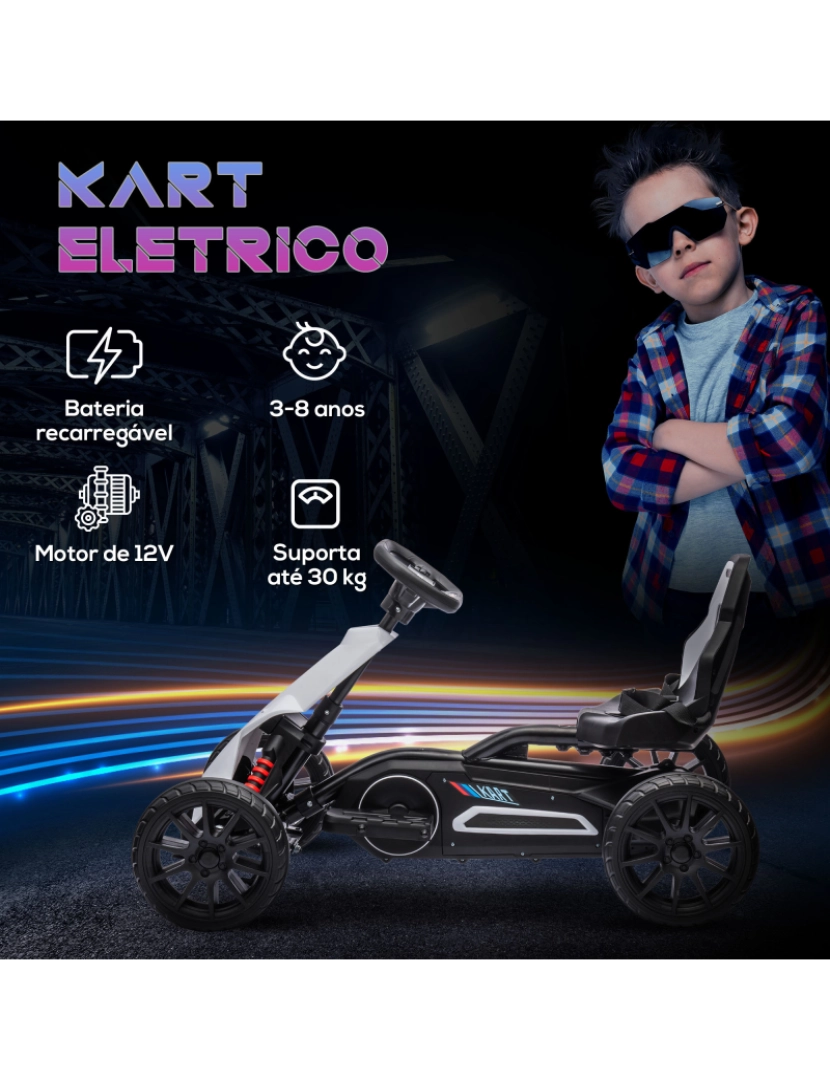 imagem de Kart Elétrico para Crianças 100x58x58,5cm cor branco 370-288V90WT4