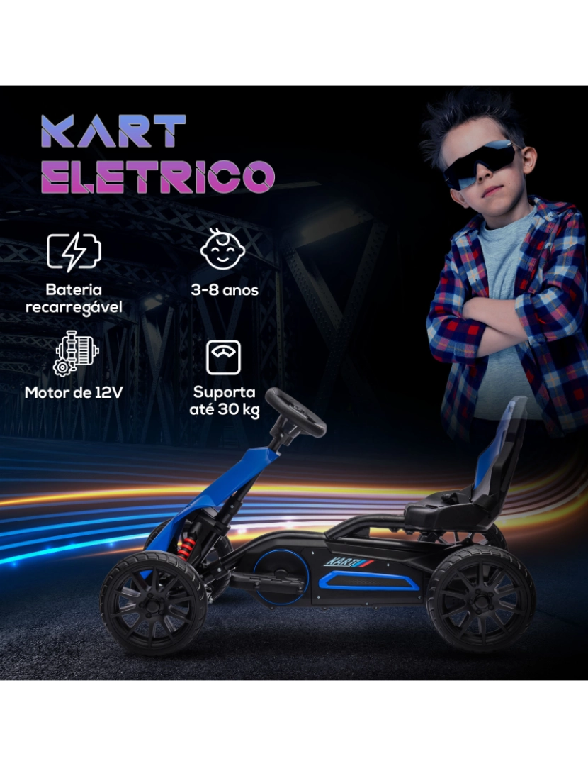 imagem de Kart Elétrico para Crianças 100x58x58,5cm cor azul 370-288V90BU4