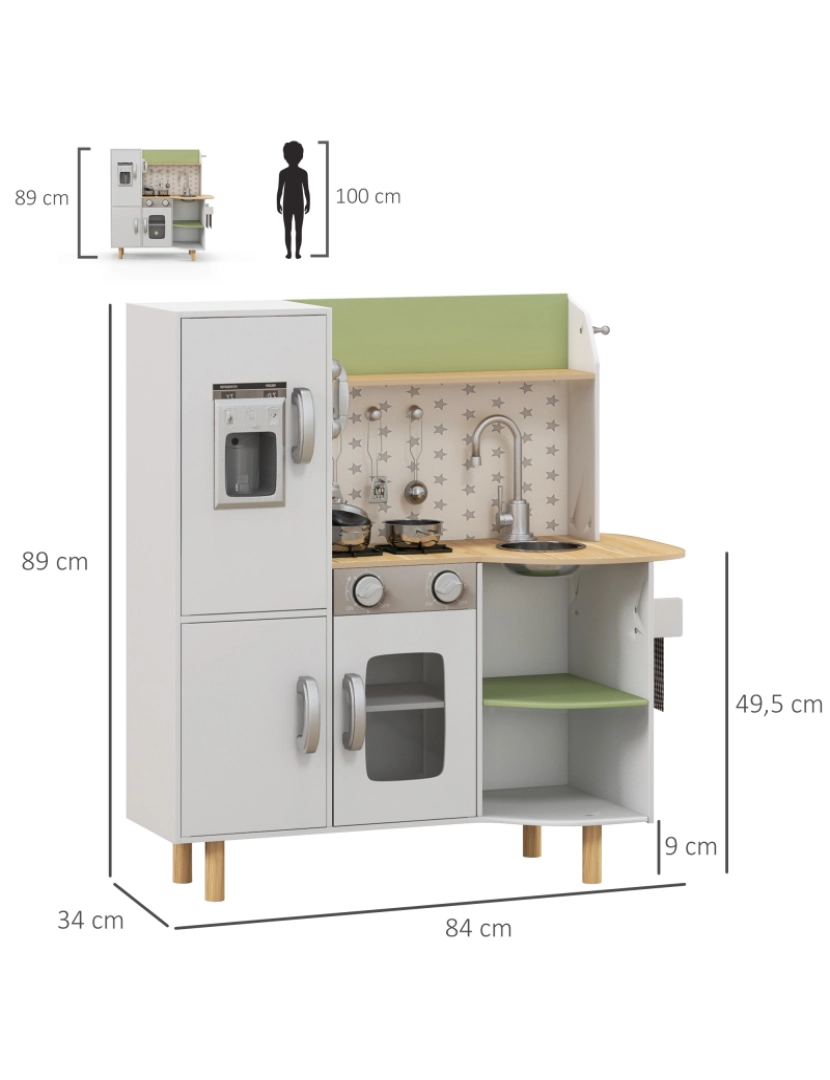 imagem de Cozinha de Madeira para Crianças 84x34x89cm cor branco 350-147V00WT3