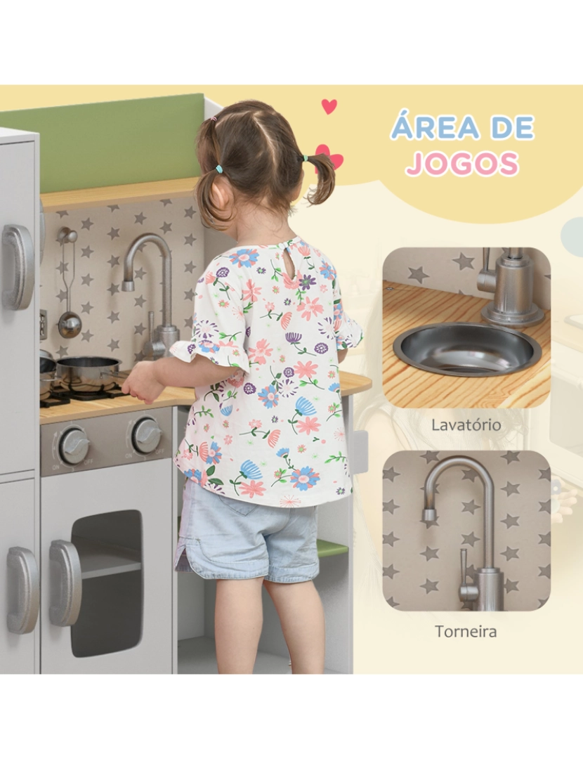 imagem de Cozinha de Madeira para Crianças 84x34x89cm cor branco 350-147V00WT5