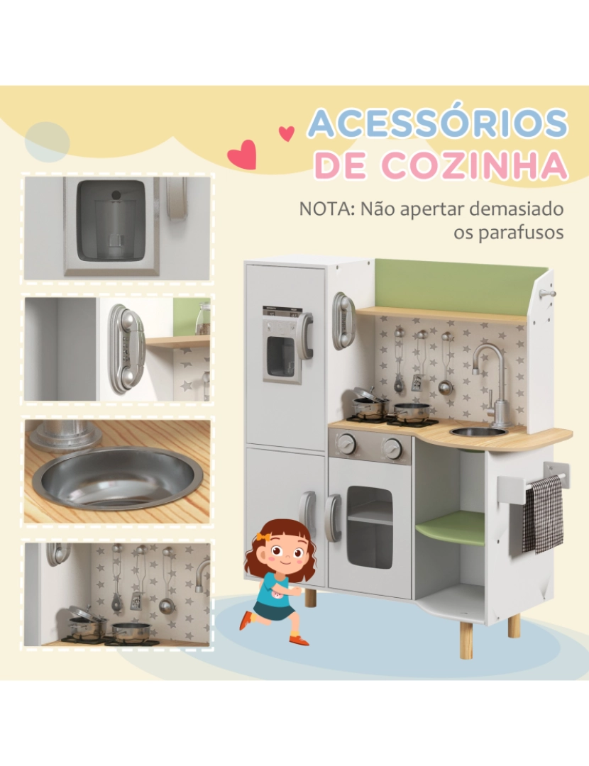 imagem de Cozinha de Madeira para Crianças 84x34x89cm cor branco 350-147V00WT6