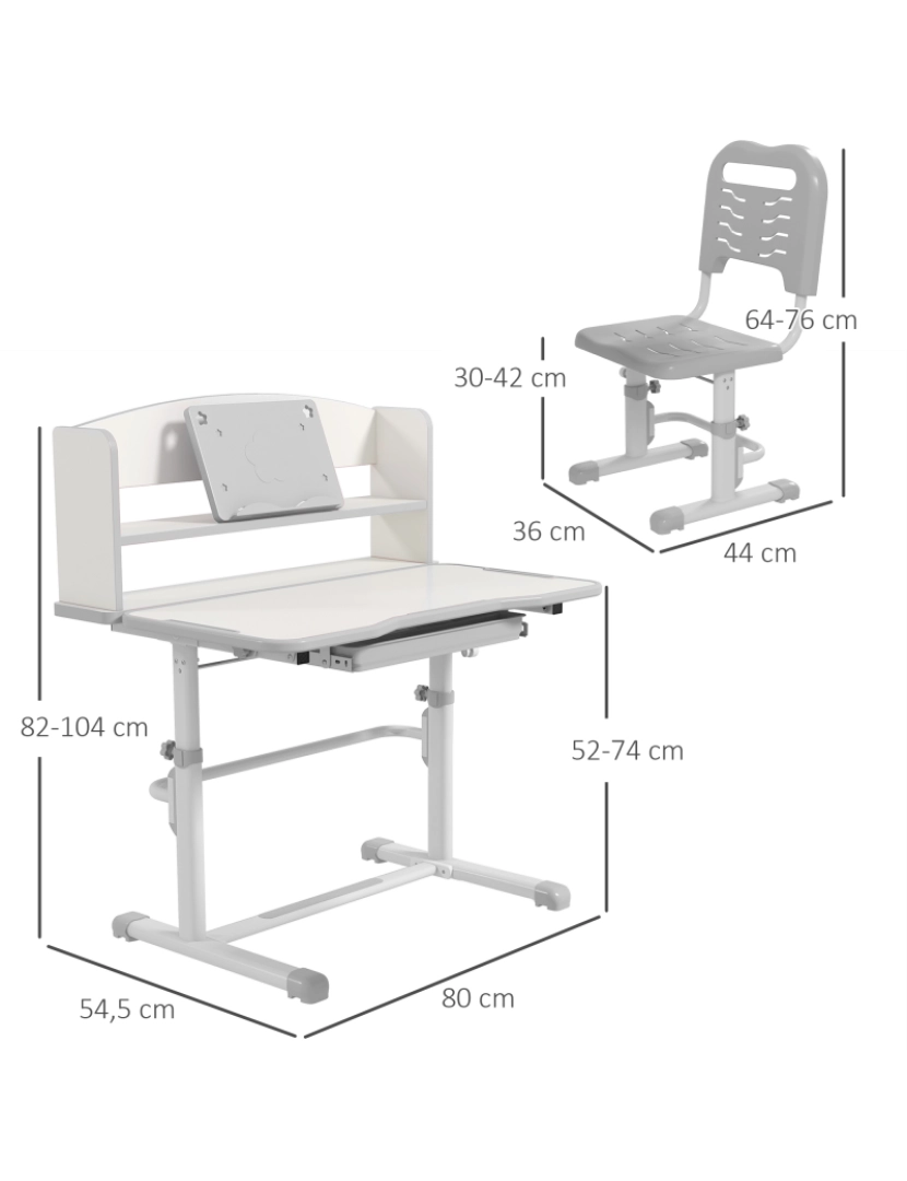 imagem de Conjunto de Secretária e Cadeira 80x54,5x82-104cm cor cinzento 312-106V80GY3